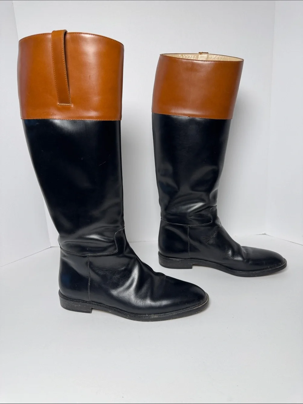 MICHAEL KORS Braden Two-Tone Leather Riding Boots Black Brown Equestrian 10